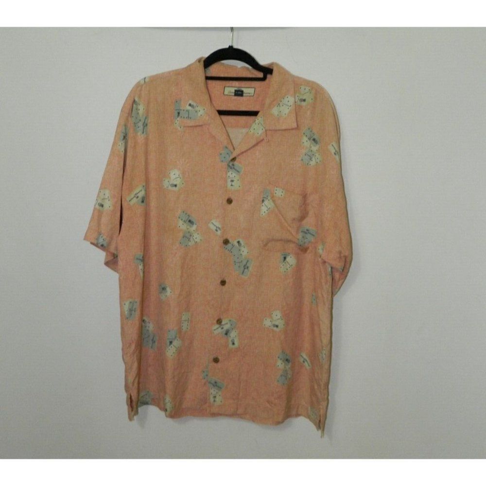 Tommy Bahama Shirt Men Hawaiian Orange Silk Dominoes Graphic Novelty‎ Size XL - Picture 9 of 12